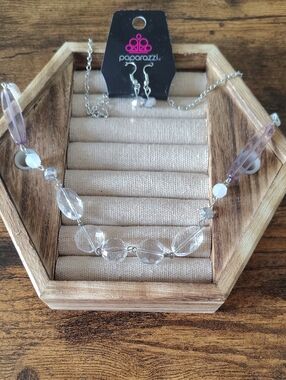 paparazzi Clear and Lavender Bead Necklace Set